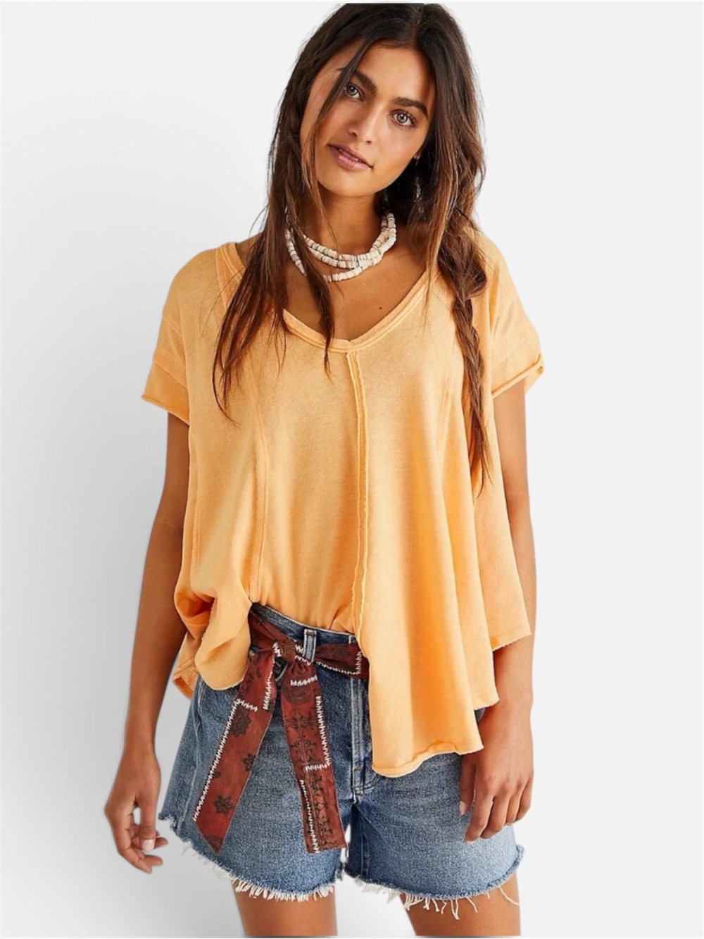 Free People We The Free Sammie V Neck T Shirt Oversized Cantaloupe Orange